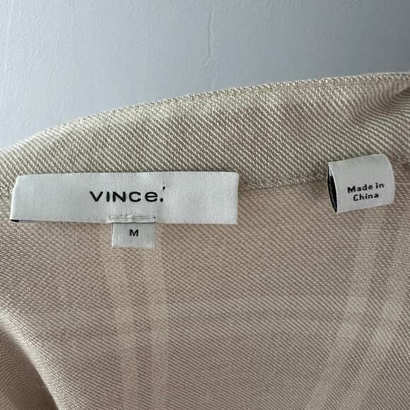 VINCE Beige Top Wool Stretch Plaid Drop Shoulder Split Neck Pullover Sz Medium M - Picture 8 of 11